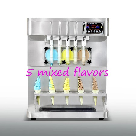 Commercial countertop 5 flavors soft serve ice cream machine, 3+2 mixed flavors soft ice cream making machine, transparent dispenser