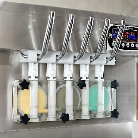 Commercial countertop 5 flavors soft serve ice cream machine, 3+2 mixed flavors soft ice cream making machine, transparent dispenser