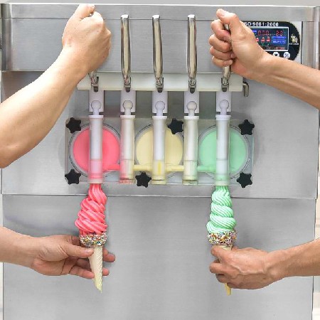 Commercial countertop 5 flavors soft serve ice cream machine, 3+2 mixed flavors soft ice cream making machine, transparent dispenser