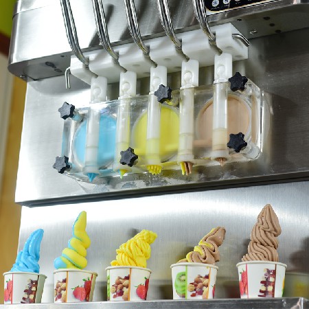 Commercial countertop 5 flavors soft serve ice cream machine, 3+2 mixed flavors soft ice cream making machine, transparent dispenser