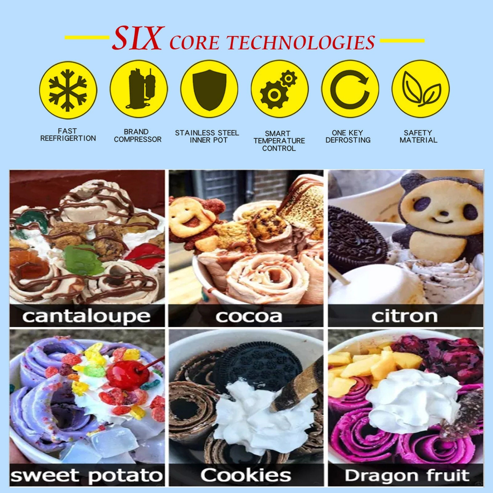 ETL certificated 21x21inches(52x52cm) single square ice pan Thai stir instant frozen yogurt fried fry roll ice cream machine