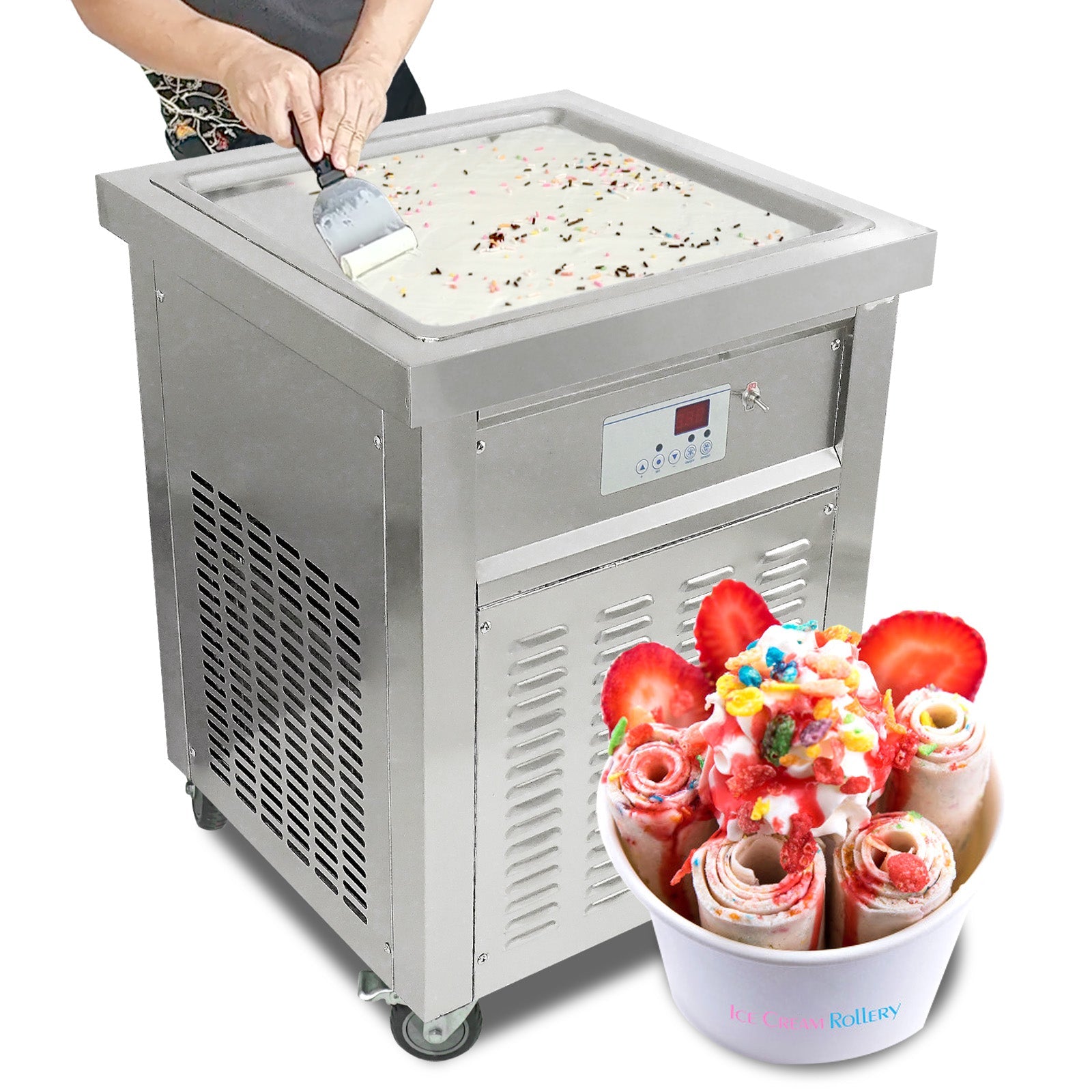 ETL certificated 21x21inches(52x52cm) single square ice pan Thai stir instant frozen yogurt fried fry roll ice cream machine
