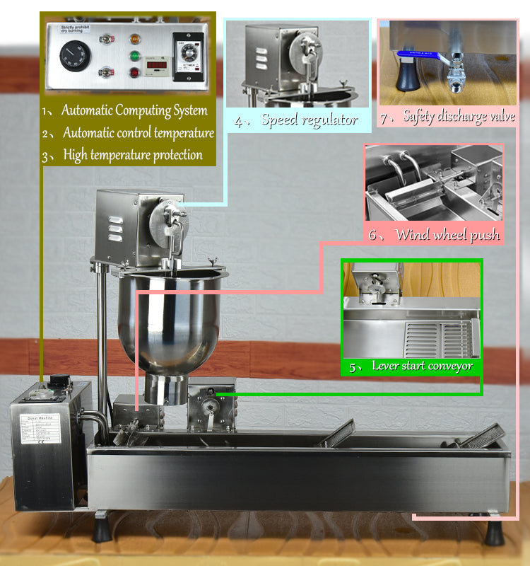 Donuts Making Machine/Donut Maker 450-800 pcs/Hour, with 3 Molds, Timer Control