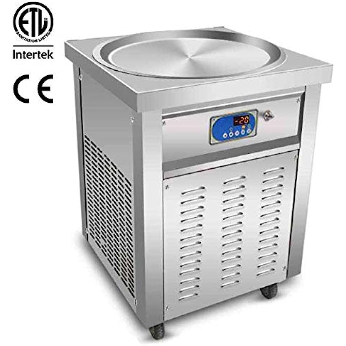 ETL fry fried ice cream rolled machine snack food equipment 22 inches single round pan auto defrost smart AI temperature controller