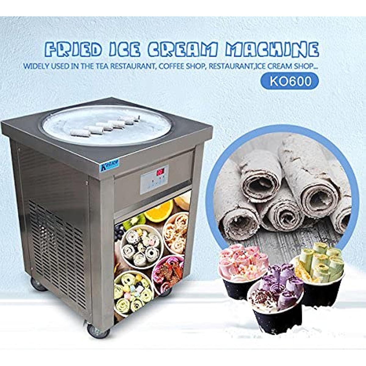 ETL fry fried ice cream rolled machine snack food equipment 22 inches single round pan auto defrost smart AI temperature controller