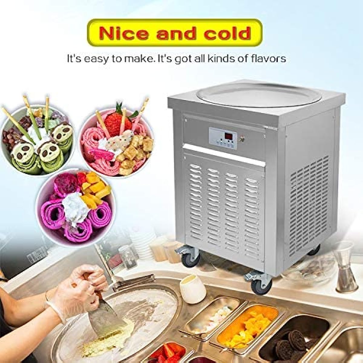 ETL fry fried ice cream rolled machine snack food equipment 22 inches single round pan auto defrost smart AI temperature controller