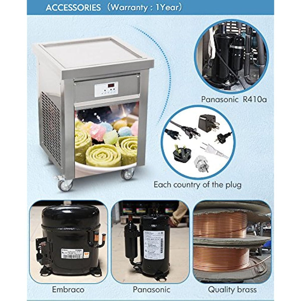 ETL certificated 21x21inches(52x52cm) single square ice pan Thai stir instant frozen yogurt fried fry roll ice cream machine