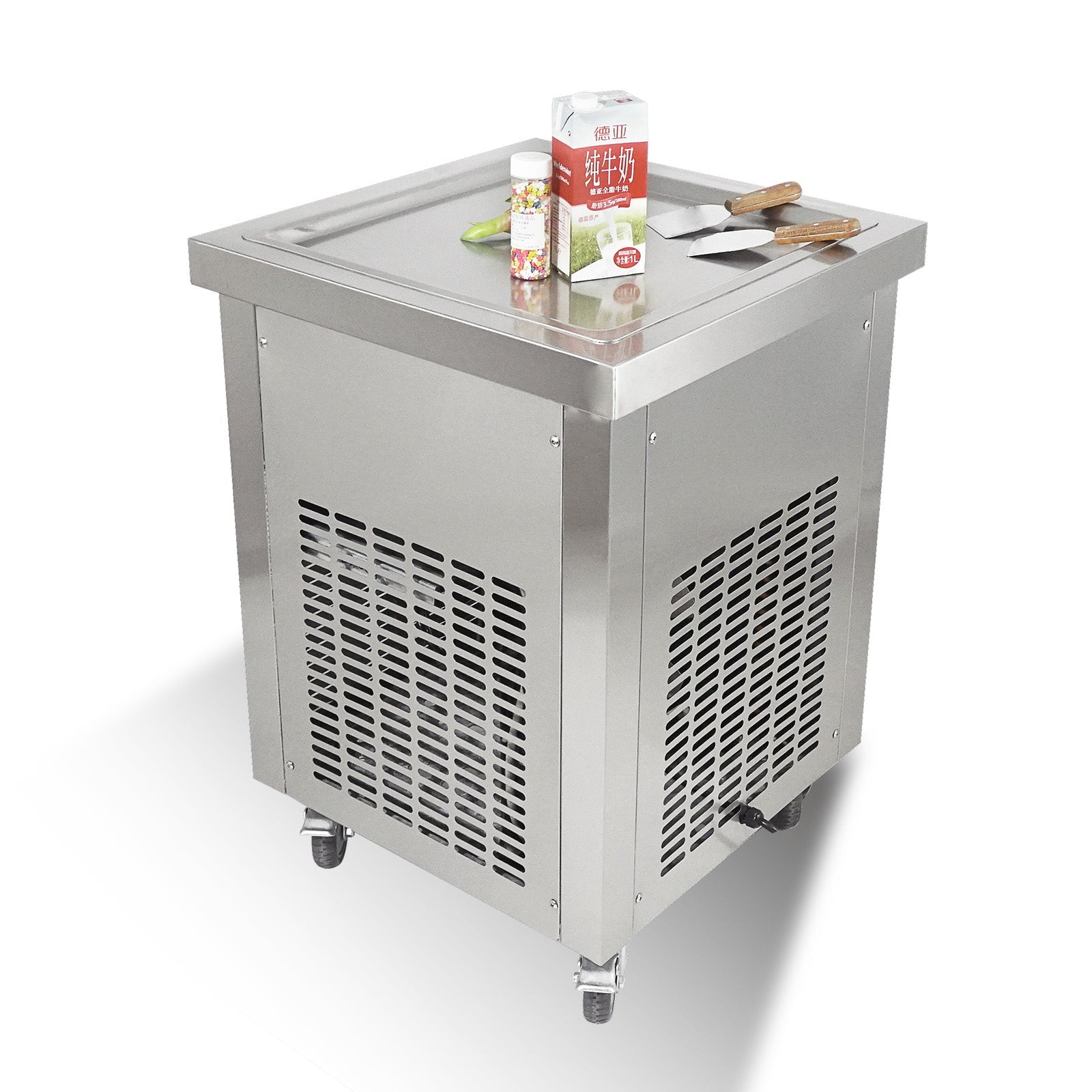 ETL certificated 21x21inches(52x52cm) single square ice pan Thai stir instant frozen yogurt fried fry roll ice cream machine