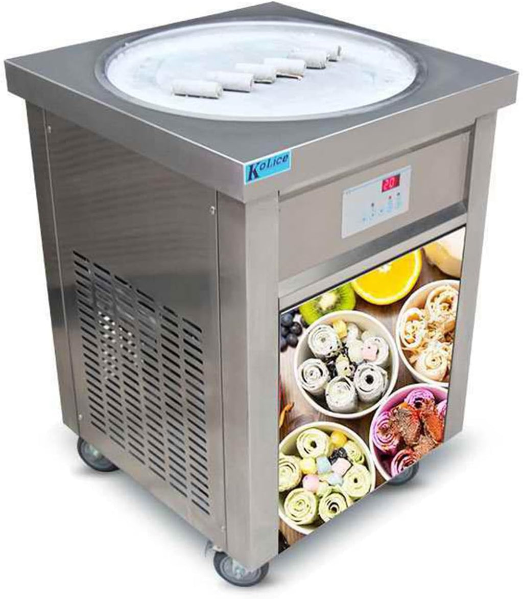 ETL fry fried ice cream rolled machine snack food equipment 22 inches single round pan auto defrost smart AI temperature controller