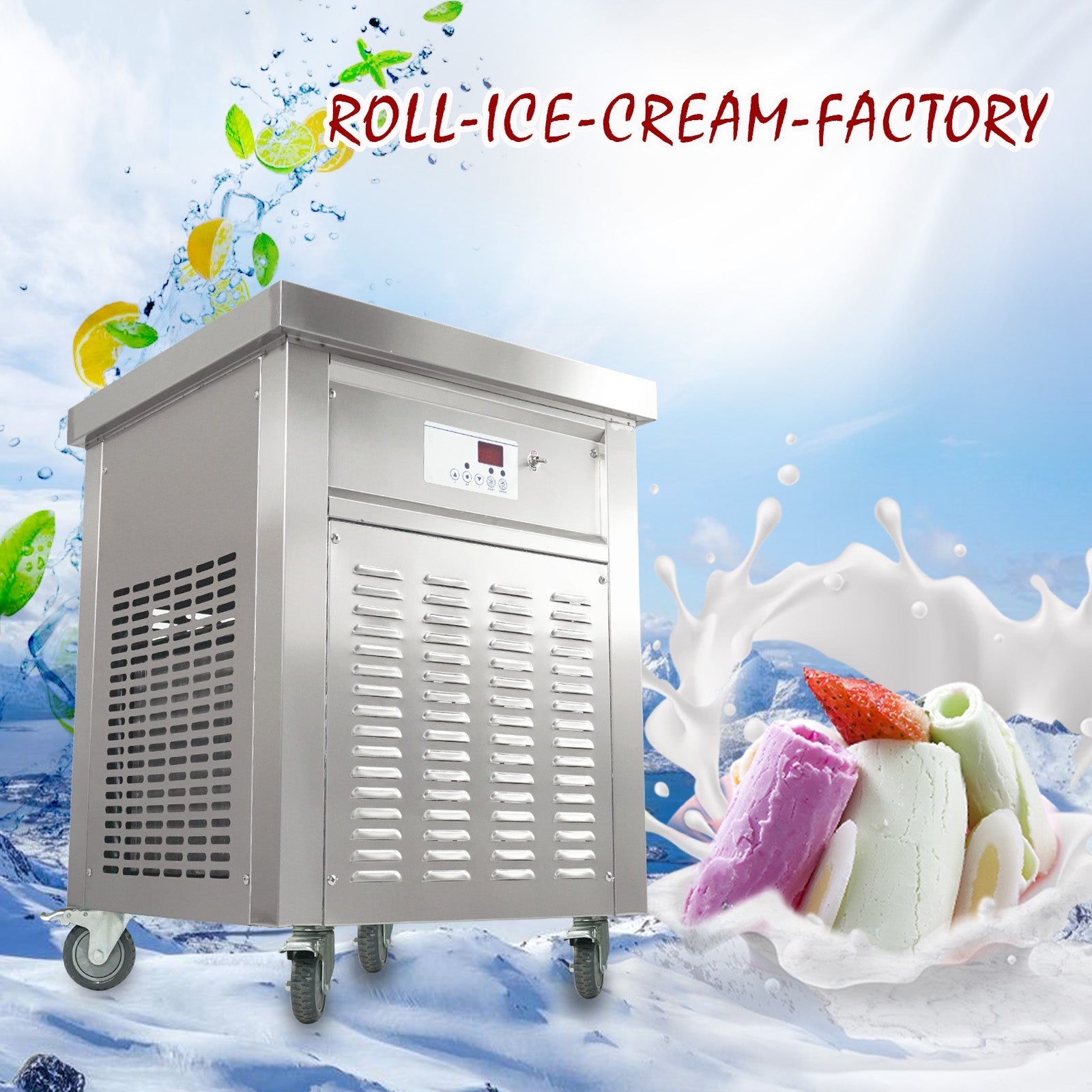 ETL certificated 21x21inches(52x52cm) single square ice pan Thai stir instant frozen yogurt fried fry roll ice cream machine