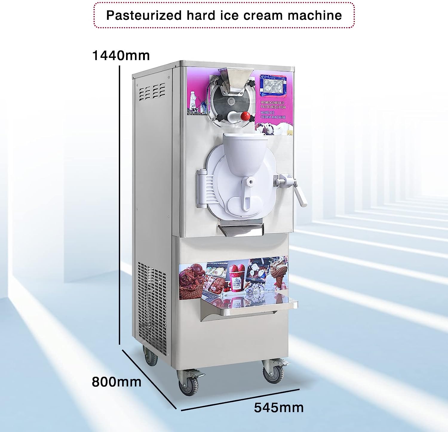 Hard Ice Cream Machine Ice Cream Machine Italian Water Ice Batch Freezer with Pasteurized Heating Cooling Freezing Function Output 9-11 Gal per Hour