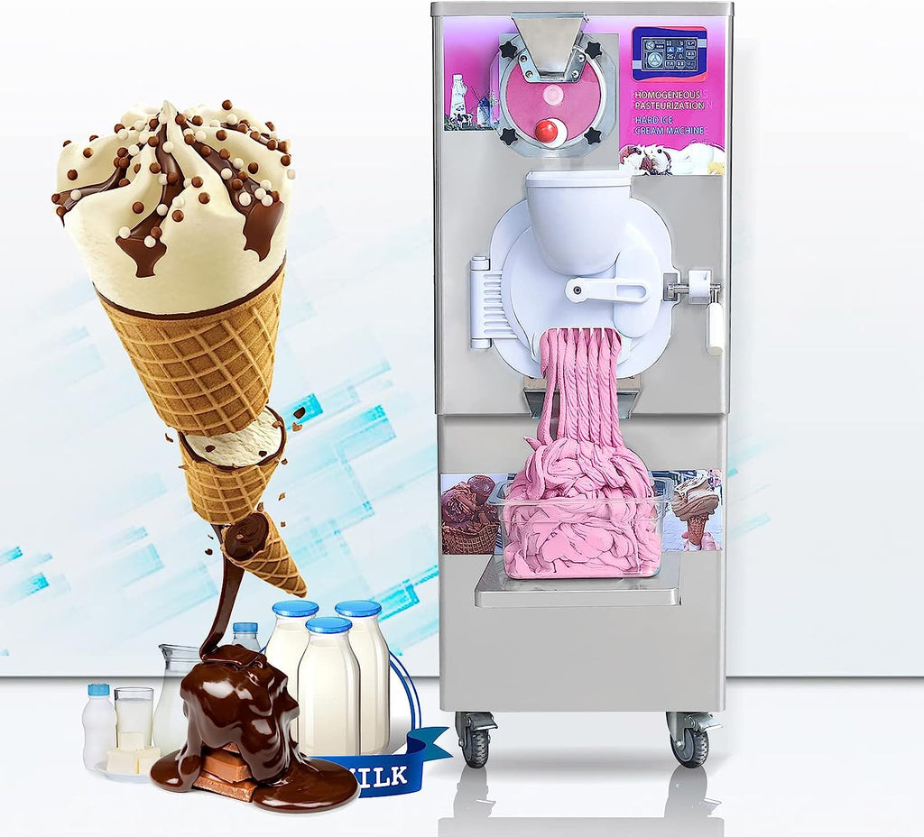 Hard Ice Cream Machine Ice Cream Machine Italian Water Ice Batch Freezer with Pasteurized Heating Cooling Freezing Function Output 9-11 Gal per Hour