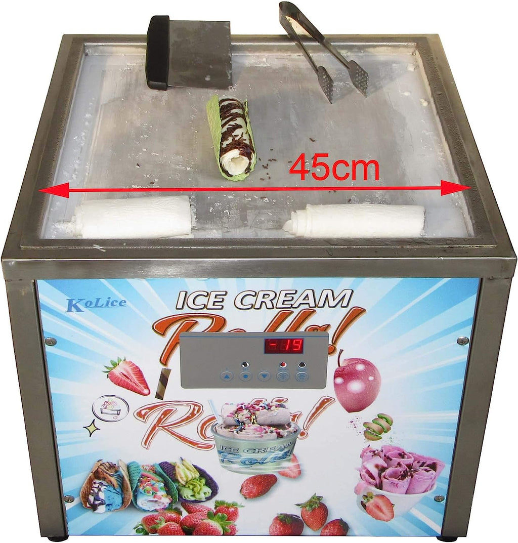 Countertop 18X18 inches single square pan fried fry rolled instant ice cream machine AUTO DEFROST and PCB smart AI temp. controller