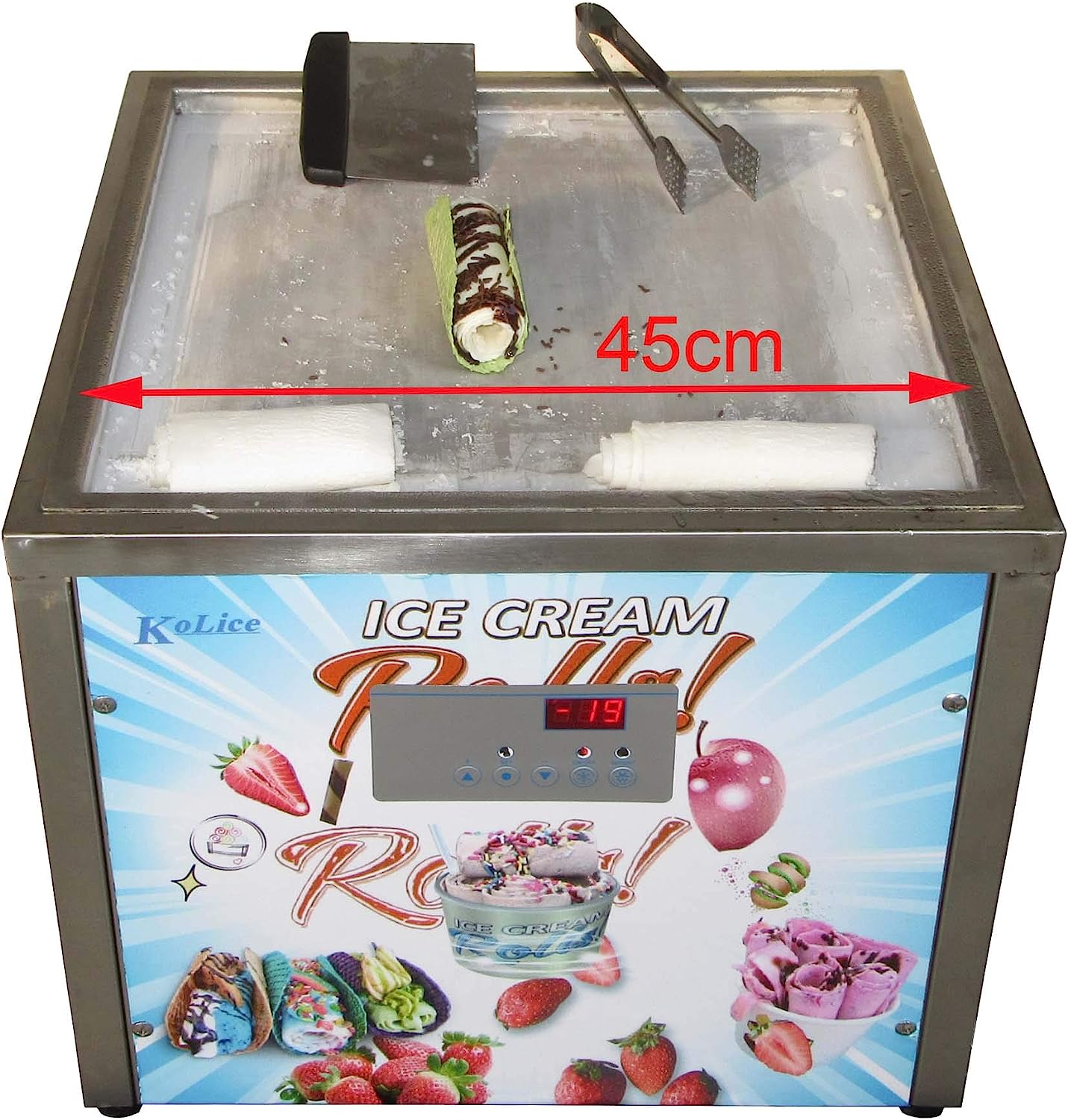 Countertop 18X18 inches single square pan fried fry rolled instant ice cream machine AUTO DEFROST and PCB smart AI temp. controller