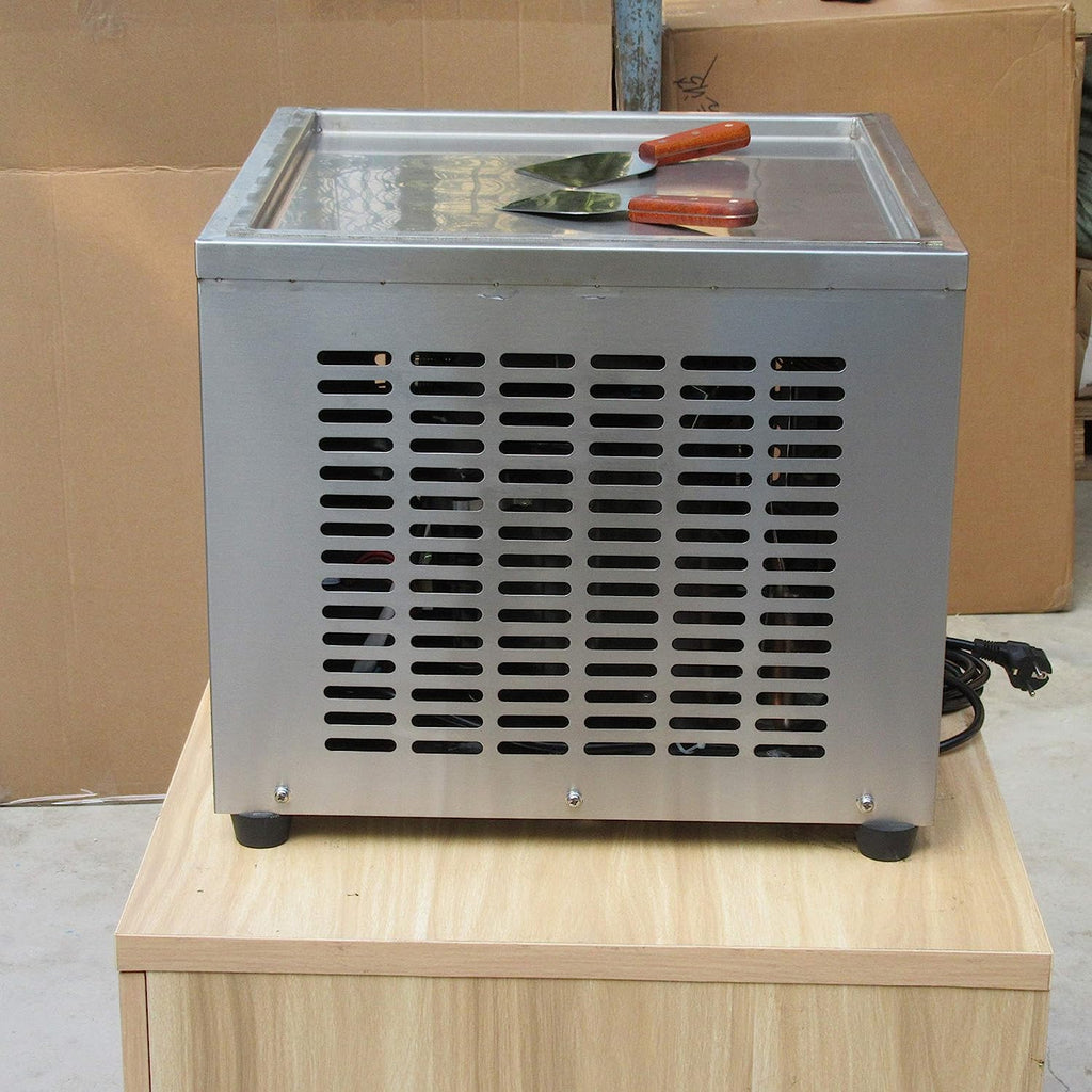 Countertop 18X18 inches single square pan fried fry rolled instant ice cream machine AUTO DEFROST and PCB smart AI temp. controller